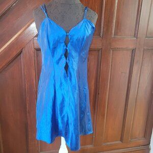 Vintage Frederick's of Hollywood Blue Satin Chemise With Cut-Out Detail Large